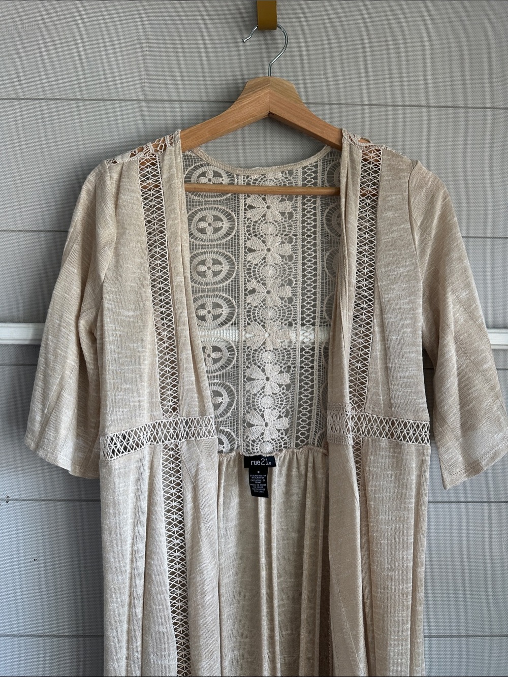 Rue21 Neutral Beige Crochet-Back Duster Cardigan